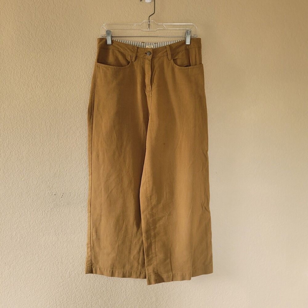 Bridge & Burn Gladstone Wide Leg Pants Linen Cotton Cropped Size 29 Brown Tan